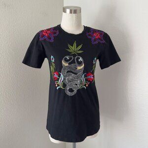 Sandro Tee Shirt Snake Flowers Mary Jane Embroidered Multicolor Summer Vacay 2